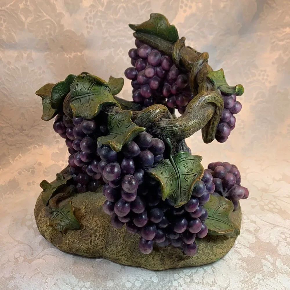 Wine Bottle Holder Grape Leaves And Vines Purple Green Brown 7 1/2 Inches Tall